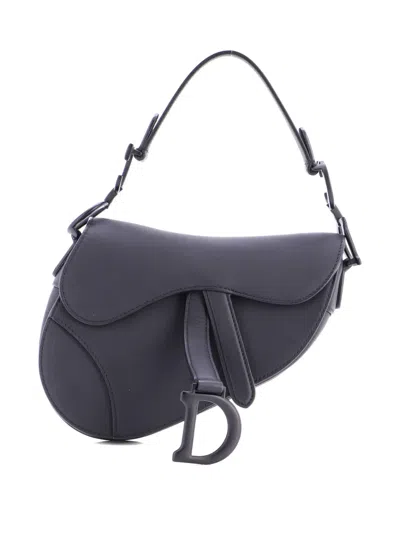 Pre-owned Dior Ultra Matte Saddle Handbag Leather Mini Shoulder Bag In Gray