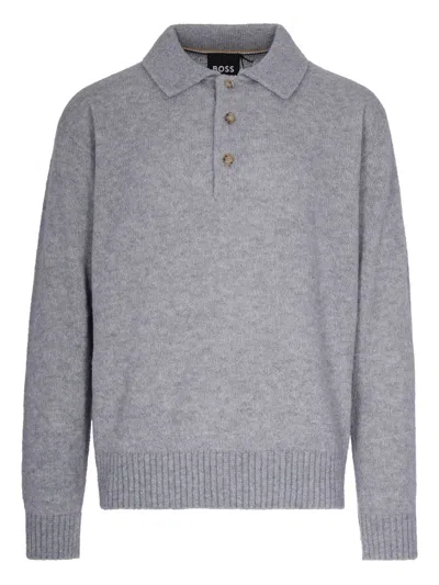 Hugo Boss Hadone Relaxed Fit Wool Polo Sweater In Gray