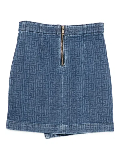 Balmain Button-embellishment Pattern Skirt In Blue