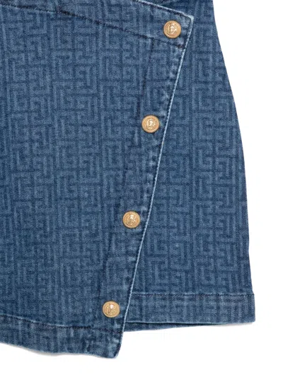 Balmain Button-embellishment Pattern Skirt In Blue