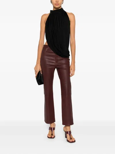 Frame Reboot Crop Leather Trousers In Brown