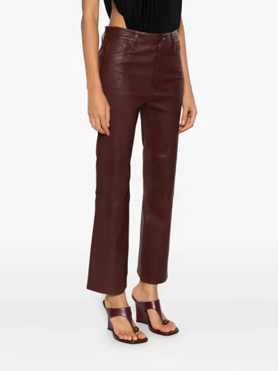 Frame Reboot Crop Leather Trousers In Brown