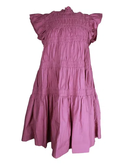 Pre-owned Sea Steph Flutter-sleeve Midi Dress In Pink
