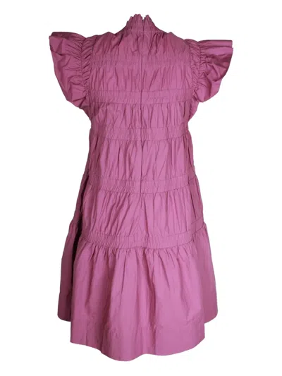 Pre-owned Sea Steph Flutter-sleeve Midi Dress In Pink