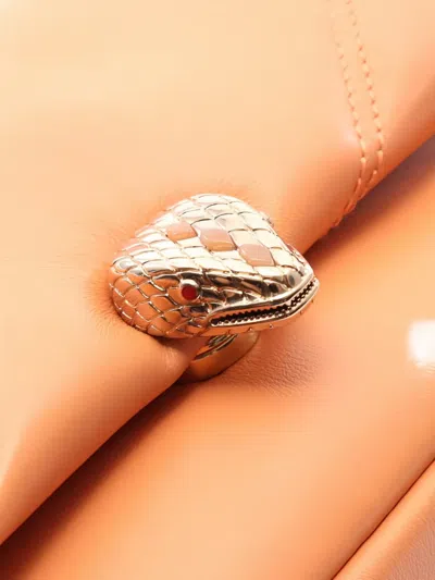 Pre-owned Bvlgari 2010s Serpenti Cabochon Chain Leather Handbag In Orange