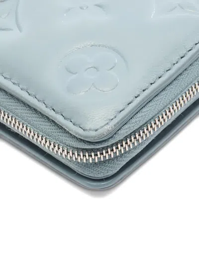 Pre-owned Louis Vuitton Embossed-monogram Zip Bi-fold Wallet In Blue