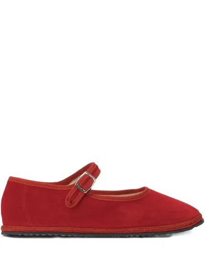 Vibi Venezia Mary Jane Velvet Ballet Flats In Red