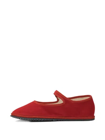 Vibi Venezia Mary Jane Velvet Ballet Flats In Red
