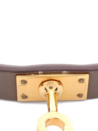 Pre-owned Hermes 2022 Mini Kelly Double Tour Leather Bracelet In Gold