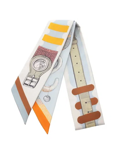Pre-owned Hermes 2020s Inventaire Poetique De Brides A Bloc Twilly Scarf In Blue