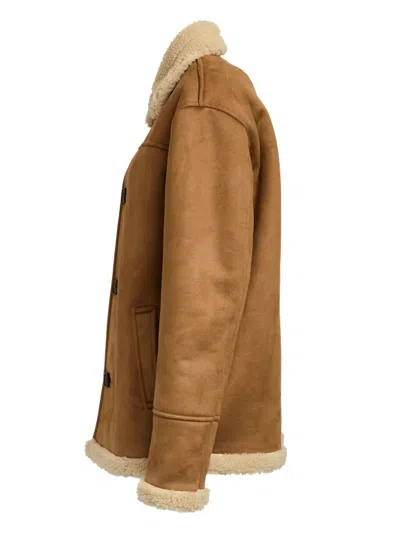 Mc2 Saint Barth Faux Shearling Jacket With Classic Button Closure And Front Pockets In Brown
