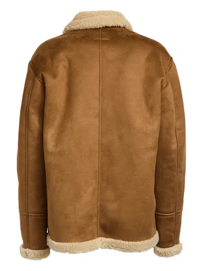 Mc2 Saint Barth Faux Shearling Jacket With Classic Button Closure And Front Pockets In Brown