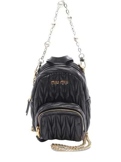 Pre-owned Miu Miu 2010s Matelassé Chain-strap Shoulder Bag In Black