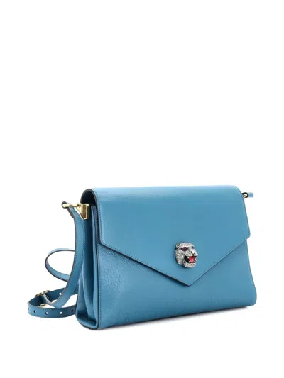 Pre-owned Gucci Crystal Animalier Shoulder Bag Leather Medium Crossbody Bag In Blue