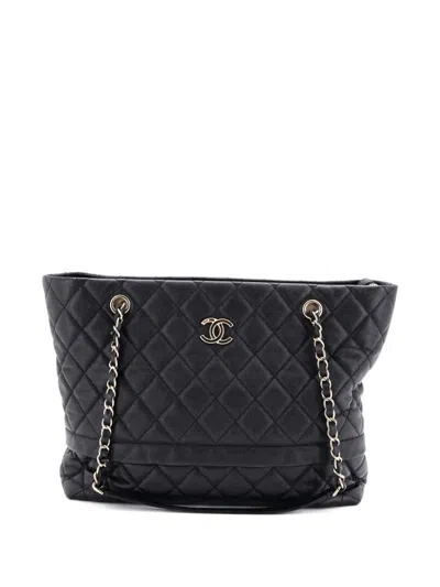 Pre-owned Chanel Rolled Up Quilted Caviar Tote Bag In Black