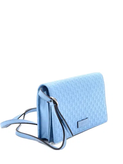Pre-owned Gucci Wallet On Strap Microssima Leather Crossbody Bag In Blue