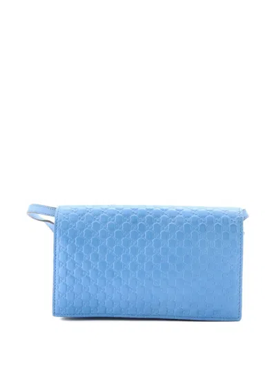 Pre-owned Gucci Wallet On Strap Microssima Leather Crossbody Bag In Blue