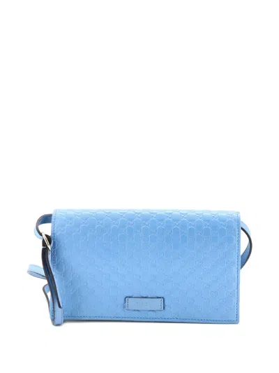Pre-owned Gucci Wallet On Strap Microssima Leather Crossbody Bag In Blue