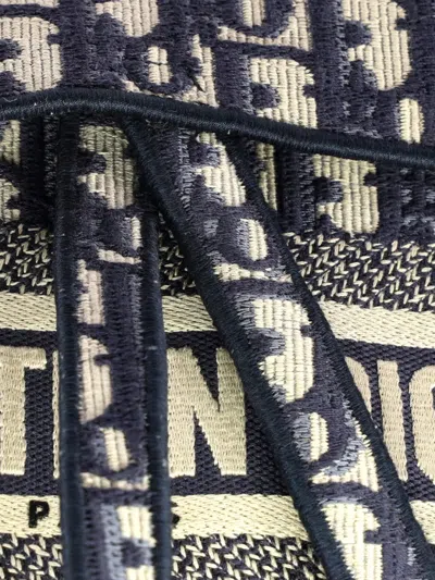 Pre-owned Dior Saddle Handbag Logo Embroidered Oblique Canvas Medium Shoulder Bag In Blue