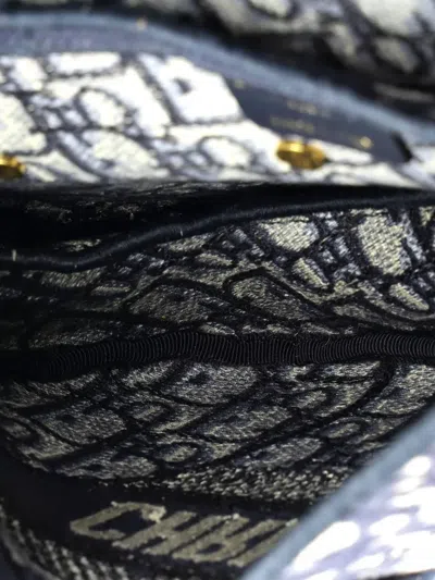 Pre-owned Dior Saddle Handbag Logo Embroidered Oblique Canvas Medium Shoulder Bag In Blue