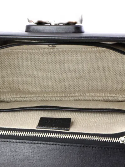 Pre-owned Gucci Vintage Convertible Bamboo Top Handle Bag Leather Medium Satchel In Black