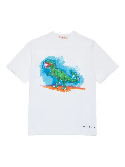 Marni Dinosaur-print Logo T-shirt In White