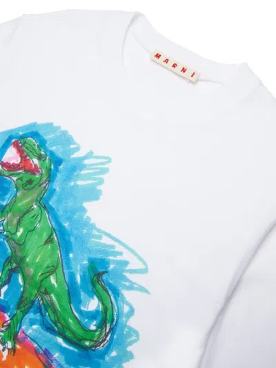 Marni Dinosaur-print Logo T-shirt In White