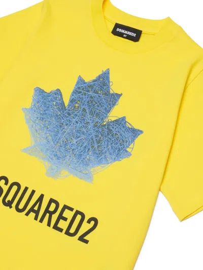 Dsquared2 Logo Maple Leaf T-shirt In Yellow
