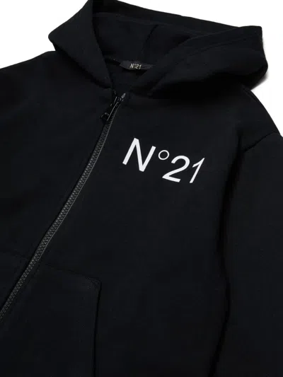 N°21 N21 Kids Logo Printed Zipped Hoodie In Black