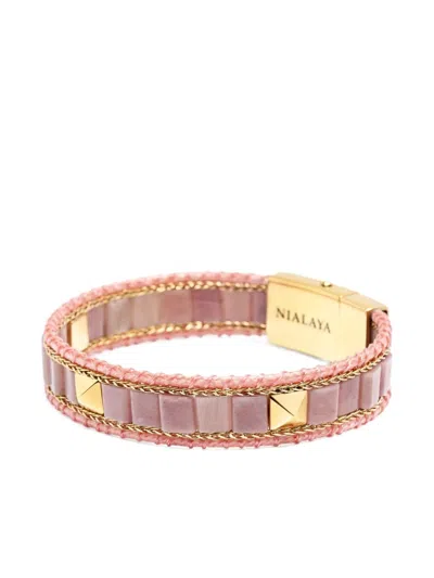 Nialaya Jewelry Stud-embellishment Rhodonite Bracelet In Pink