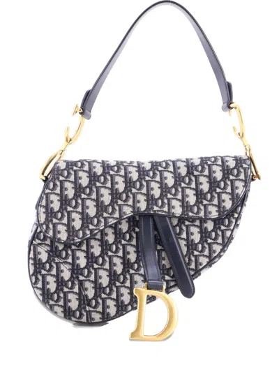 Pre-owned Dior Saddle Handbag Oblique Canvas Medium Shoulder Bag In Blue