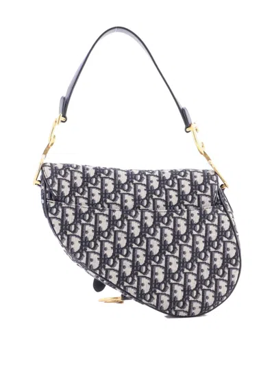 Pre-owned Dior Saddle Handbag Oblique Canvas Medium Shoulder Bag In Blue