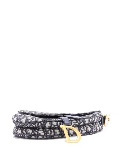 Pre-owned Dior Saddle Handbag Oblique Canvas Medium Shoulder Bag In Blue