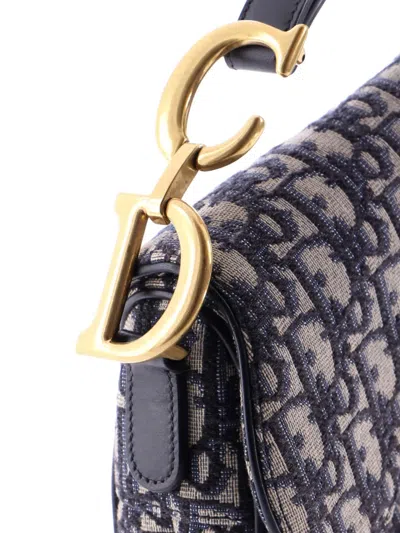 Pre-owned Dior Saddle Handbag Oblique Canvas Medium Shoulder Bag In Blue