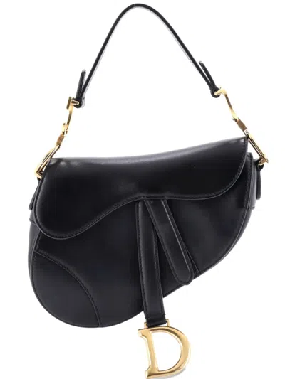 Pre-owned Dior Saddle Handbag Leather Mini Shoulder Bag In Black