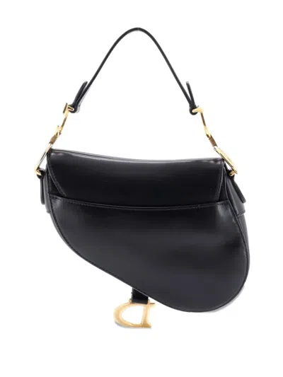 Pre-owned Dior Saddle Handbag Leather Mini Shoulder Bag In Black