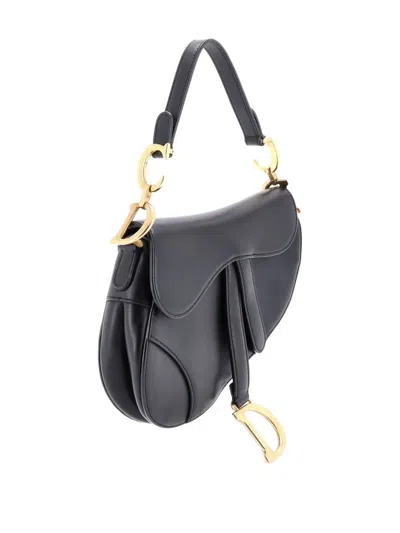 Pre-owned Dior Saddle Handbag Leather Mini Shoulder Bag In Black