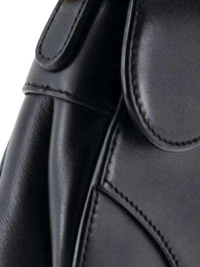 Pre-owned Dior Saddle Handbag Leather Mini Shoulder Bag In Black