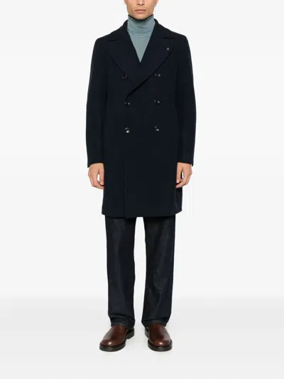 Tagliatore Double-breasted Wool Coat In Blue