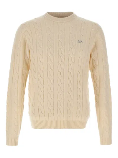 Sun 68 Cable-knit Logo Sweater In Neutral