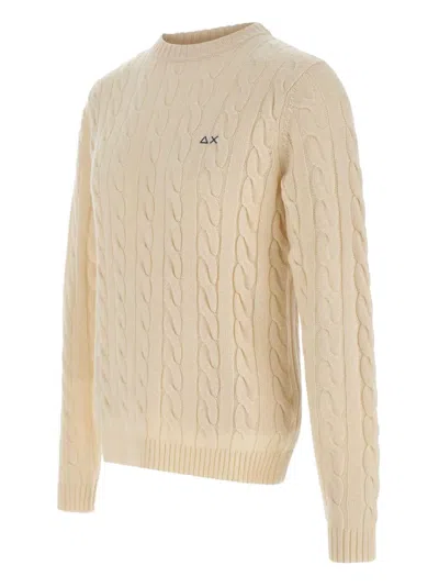 Sun 68 Cable-knit Logo Sweater In Neutral