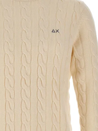 Sun 68 Cable-knit Logo Sweater In Neutral