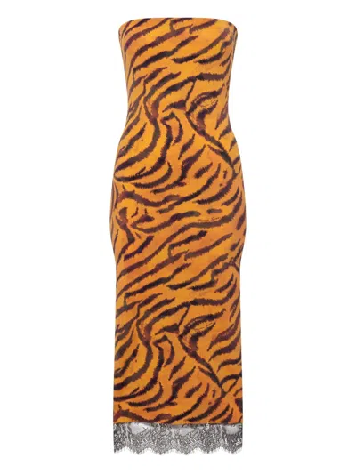 Marine Serre Tiger-print Tube Dress In Orange