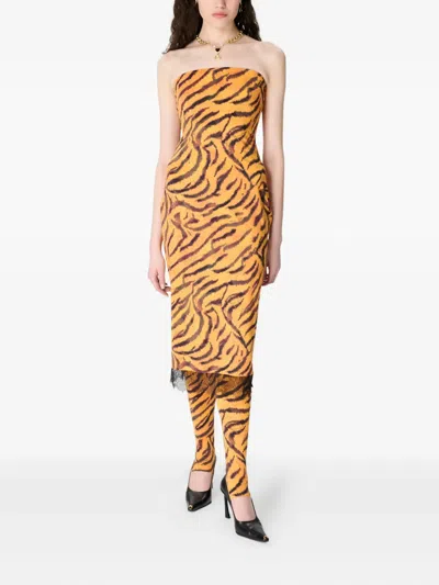 Marine Serre Tiger-print Tube Dress In Orange