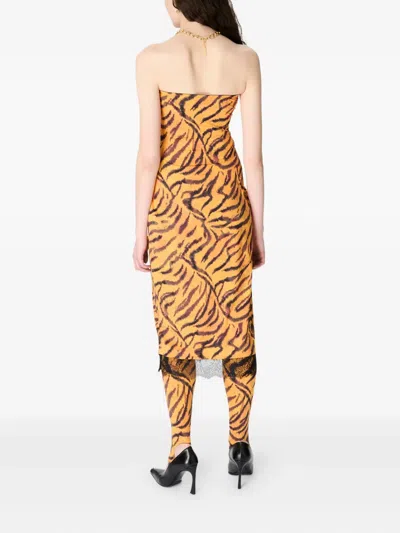 Marine Serre Tiger-print Tube Dress In Orange