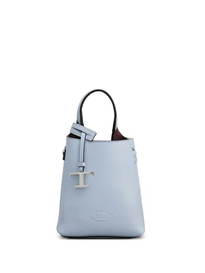 Tod's T-logo Leather Bucket Bag In Blue