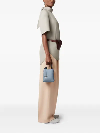Tod's T-logo Leather Bucket Bag In Blue