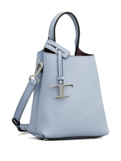 Tod's T-logo Leather Bucket Bag In Blue