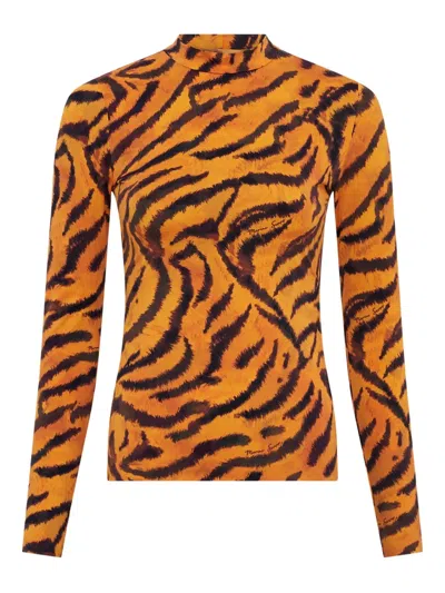 Marine Serre Tiger-print Turtleneck Top In Orange