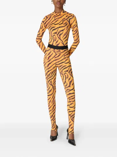 Marine Serre Tiger-print Turtleneck Top In Orange